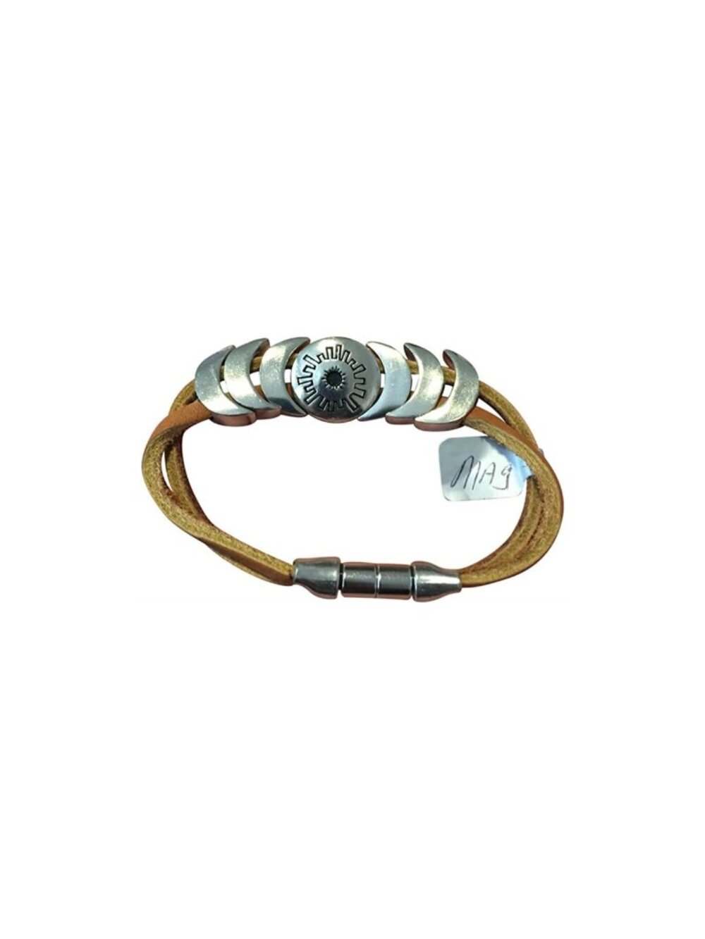 Hand Made Indian Magnetic Leather Bracelet " Respect " Jewelry Tan Brown Large